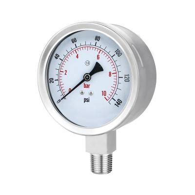 China 4 Inch Water Manometer Co2 Pressure Gauge 1.6% All Stainless Steel Thread ZG1/2 Customized for sale