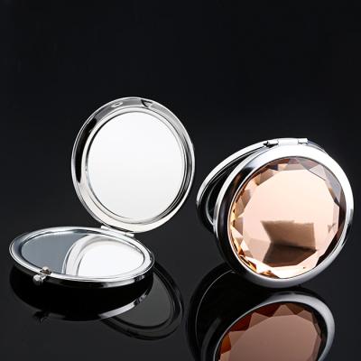 China Pocket Mirror Customized Logo Printed Crystal Decorative Makeup Double Sides Mirror for sale