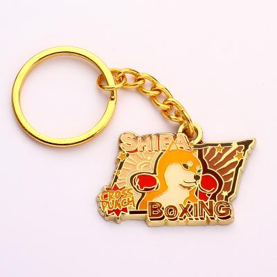 China Promotional Gift Dog Popular Cute Design Thin Enamel Zinc Alloy Hard Gold Layer Boxing Shiba Inu Key Chain for sale