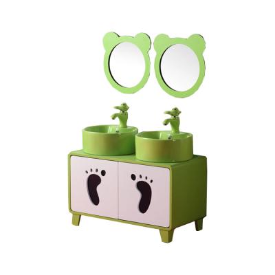 China Chaozhou Modern Economical Kids Mirror Cabinet Bathroom Sink Vanity Pedestal Cabinet For Infant School for sale