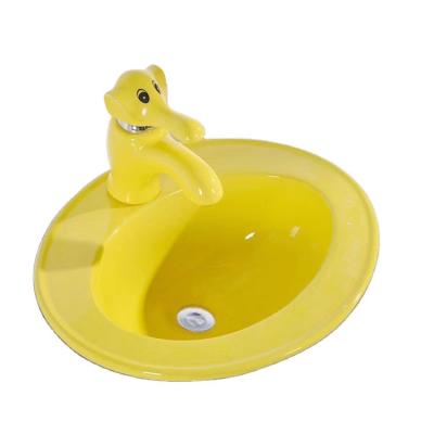 China Modern Design Economical Sanitary Ware Yellow Color Under Counter Bathroom Wash Sink Ceramic Solid Face Surface Basin for sale