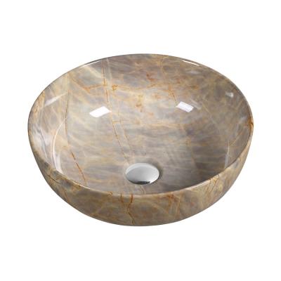 China Low Price Art Toilet Basin Brown Industrial Chinese Ceramic Bath Basin Round Marble Sink for sale