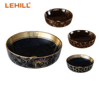 China Luxury Gold Color Round Art Luxury Bathroom Basin Ceramic Black Toilet Sink Bowl for sale