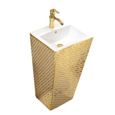 China High Quality Standing Sinks Bathroom Sinks Free Standing Ceramic Pedestal Hotel Basin Gold Color Basin Use for sale