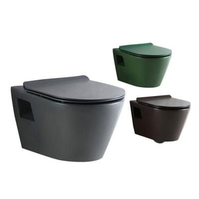 China Double-Flow Bathroom Matte Black Toilet Dark Green WC And Gray Wall Hung Toilet Colored Toilet Seat for sale