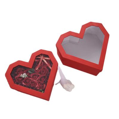 China Luxury cardboard valentine preserved roses packaging wholesale gift heart shaped  boxes for flower and dessert with pvc window for sale