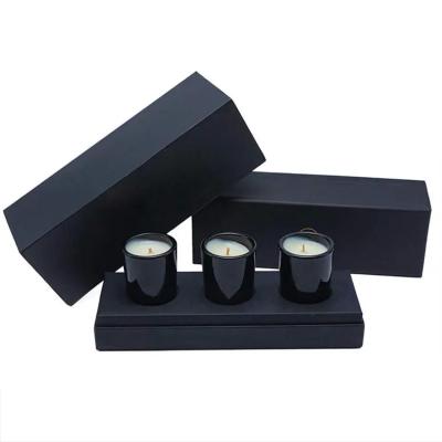 China Luxury personalized paper boxes scented candle jar gift set black packaging box for candle packaging with logo for sale