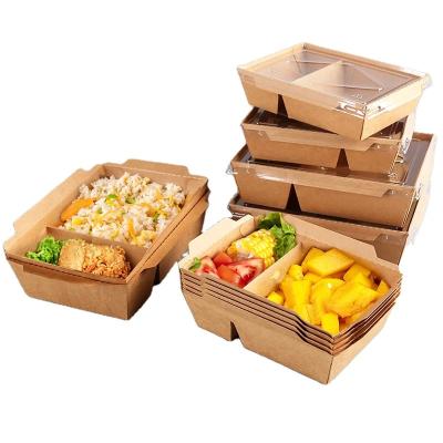 China Customized Salad Kraft Paper Bento Takeout Boxes With Lid Window Salad Box for sale