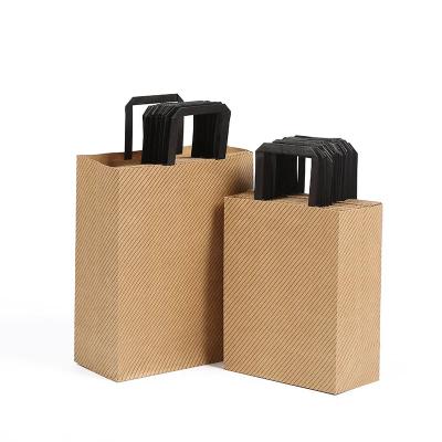 China Custom restaurant food carry craft kraft paper carrier shopping paper grocery bag with flat handle with logo for sale