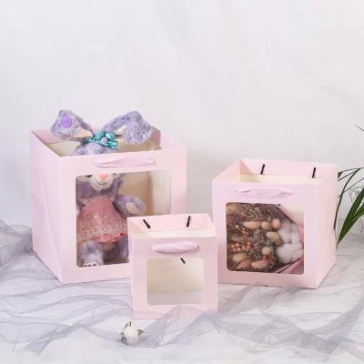 China White clear pvc paper bag gift florist wrapping flower bouquet bag for flowers shop with handle for sale