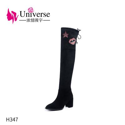 China H347 Lightweight Over The Knee Women's New Black Winter Headed Toe Genuine Leather Women Boots for sale