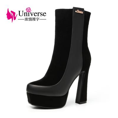 China C190 Fashion Breathable Ankle Genuine Leather Women Winter Thick-Unique Super Heeled Boots for sale