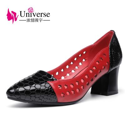 China E151 Ankle Hallow Summer Shallow Mouth Women Pumps Block Heel Office Lady Shoes for sale