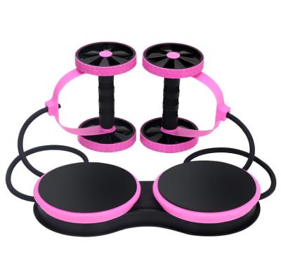 China Gym Elastic Band Abdominal Device Durable Multifunctional Double Exercise Wheel With Waist Twist Plate Double Roller Abdominal Muscle for sale