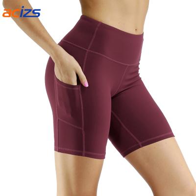 China Hot Selling QUICK DRY Ponit Breathable Elastic Shorts Five With Pocket Yoga Sports Fitness Women Biker Tight Shorts for sale