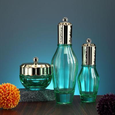 China New Design Personal Care Opal White Cosmetic Glass Jar And Bottle Set Wholesale for sale