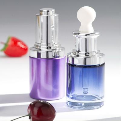 China Personal Care Glass Bottle Containers Packaging Luxury Cosmetic Serum 30ml Square PUMP Purple Sprayer,Plastic Pump Sprayer Skin Care Cream HY for sale