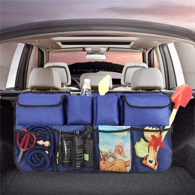 China Heavy Duty Sports Backseat Car Trunk Storage Organizer Bag With Adjust Ties And Mesh for sale