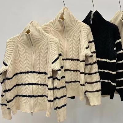 China Anti-wrinkle 2023 High Quality Autumn Winter Turtle Neck Knitted Zipper Cardigan Sweater Manufacturer Women for sale