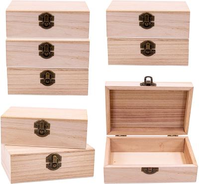 China China Unfinished Wood Boxes 5.875 in x 3.8 in x 2 in Keepsake Wooden Box Natural Unfinished Wood Gift Box for sale