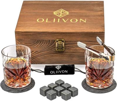 China China Whiskey Glasses Set Unique Cool Whiskey Stones Set With 2 Glass Whiskey Granite 8 Bourbon Rock Whiskey Cooling Wooden Boxes for sale