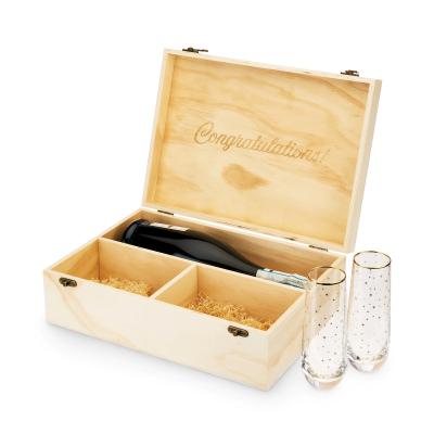 China Hotel and Resort JUNJI Celebrate Wood Champagne Box with String Customized Wood Groove Set Champagne Bottle and Glass Set Gift Box for sale