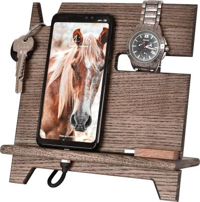 China JUNJI Wood Docking Station Cell Phone Smartwatch Holder Adjustable Men Charging Nightstand Mobile Gadget Organizer Accessory Father for sale