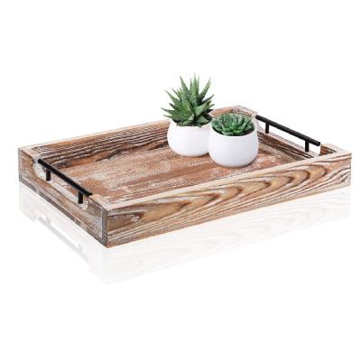 China Large Stocked Ottoman Tray With Handles Rustic Tray For Ottoman For Coffee Table Wood Trays for sale