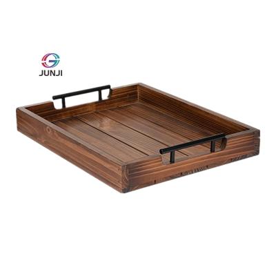 China JUNJI Large Wooden Serving Tray for Ottoman Coffee Table Tray Perfect Decorative Handles Custom Size Accepted for sale