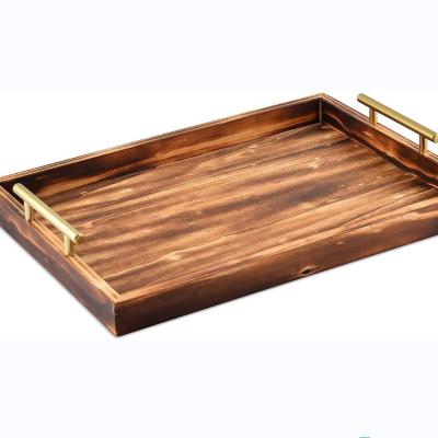 China Decorative Tray Stocked With Gold Handles Rustic Tray For Ottoman For Coffee Table Wooden Trays for sale