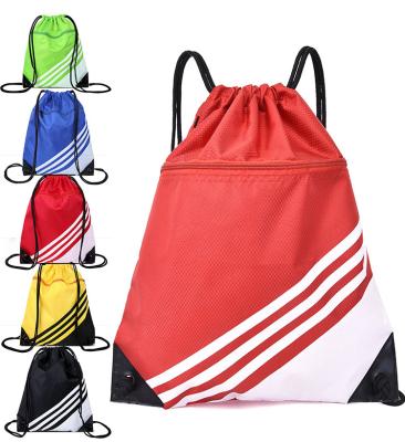 China Custom Logo Printed Waterproof Drawstring Training Bag 201D Polyester Drawstring Gymsack Bags Backpack For Activity Gifts for sale