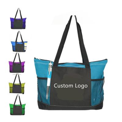 China Wholesale Zippered Tote Bag Customize Colorful Logo Embroidered Polyester Zippered Student Multi-Functional 600D Tote Bag For Teacher Nurse for sale