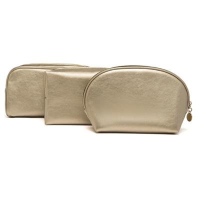 China Different Shapes Makeup Bag Leather Travel Pouch Fashion Metal Zipper Lock Makeup Gold Color PU Storage Cosmetic Organizer Bag for sale