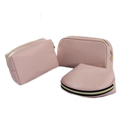 China Fashion Women Zipper Lock Water Resistant Small Pink Make Up Pouch Leather Travel Case PU Makeup Pouch Cosmetic Bag With Metal Zipper for sale