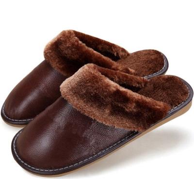 China Fashion Trend Men's 100% Natural Leather Water Resistant Men's Casual Flat Slippers For Lounge for sale