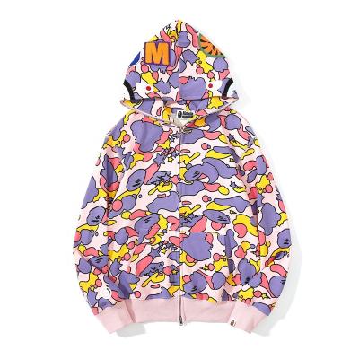 China Wholesale Unisex Camouflage Camouflage Bape Factory Anti-wrinkle Source Pink Camouflage Bathing Monkey Shark Bape Zipper Hoodie for sale