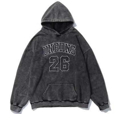 China Custom Oversized Heavy French Hoodies Wash Sweatshirts Unisex Mens 300Gsm Terry Fleece No Strings Acid Anti-Wrinkle for sale