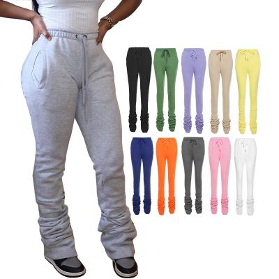 China Custom Anti-Wrinkle Logo Female Printed Blank Ladies Stacked Pants Printing Plain Fleece Woman Jogger Pants Stacked Sweatpants Women for sale