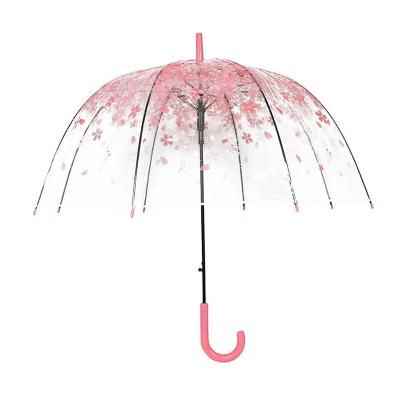 China Fashion Modern Transparent Long Handle Straight Rain Umbrella With Plastic J Shape Logo Promotional Business Gift Custom Umbrella for sale