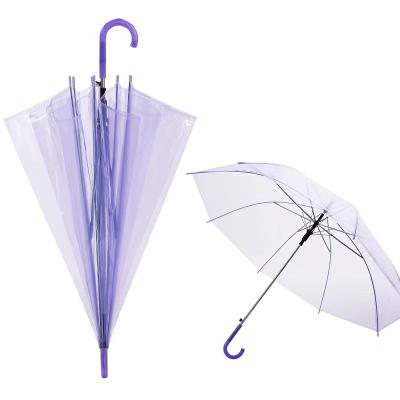 China Cheap Wholesale Modern Kids Single Transparent Umbrella Clear Colored Automatic Open Straight Umbrellas Poe Umbrellas for sale