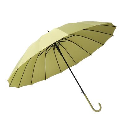 China Modern Lady Leather Curved J Long Handle Solid Color 16 Ribs Cool Pole Automatic Umbrella for sale