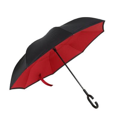 China Modern Windproof Reverse Umbrella Folding Double Layer Umbrella C Hook Self Stand Inverted Rain Umbrella for sale