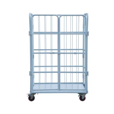 China Warehouse Storage Trolley Metal Rolling Warehouse Roll Cage Cart Logistics Trolley with Door for sale