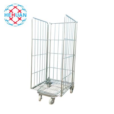 China High Grade Storage Cage Trolley Container Metal Shopping Trolley Wired Warehouse Logistics Cart for sale