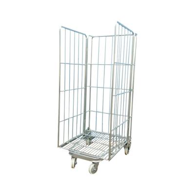 China Hot Sale Folding Roll Cage Trolley Hotel Metal Luggage Trolley Caster Wheel Hand Logistics Cart for sale