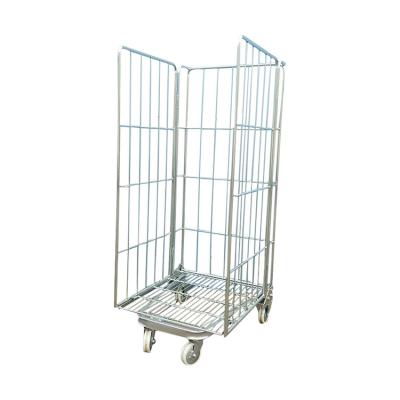 China Metal Trolley Cart Transport Milk Cage Trolley Transport Cargo Roll 3 Doors Logistics Cart for sale