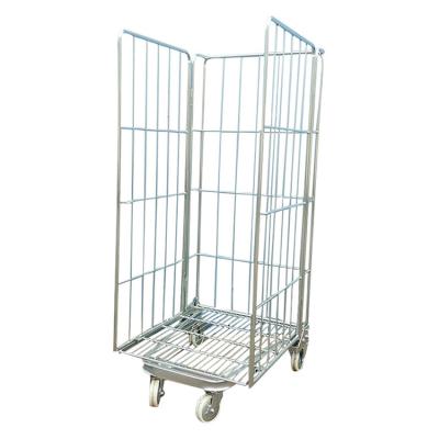 China Heavy Duty Container Roll Super Market Cage Trolley Shopping Metal 3 Doors Cage Trolley for sale