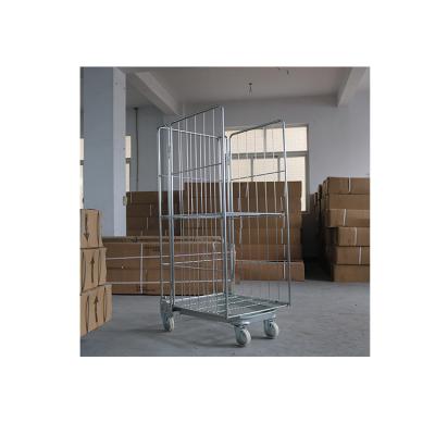 China High Efficiency Shelf Steel Folding 3 Doors Cage Trolleys Metal Table Trolley With Wheel for sale