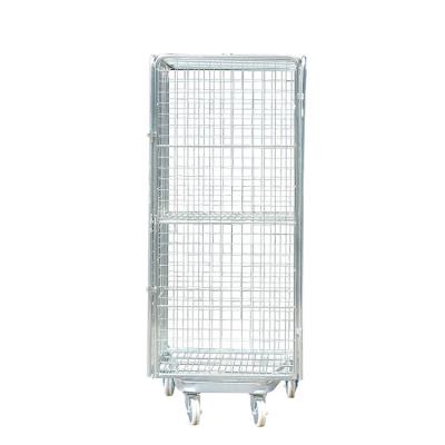 China Movable Storage Supermarkets Metal Basket Shopping Trolley Wire Mesh Roll Container With 4 Door for sale