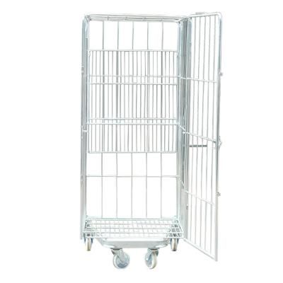 China Collapsible Storage Trolley Foldable Roll Container Workshop 4 Doors Metal Trolley for sale